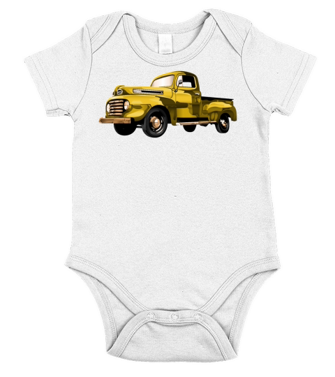 Retro Vintage American Classic Car in yellow Short Sleeve Baby One-Piece