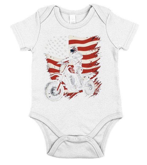 Vintage Bike Motocross American Flag Patriotic Mot Short Sleeve Baby One-Piece