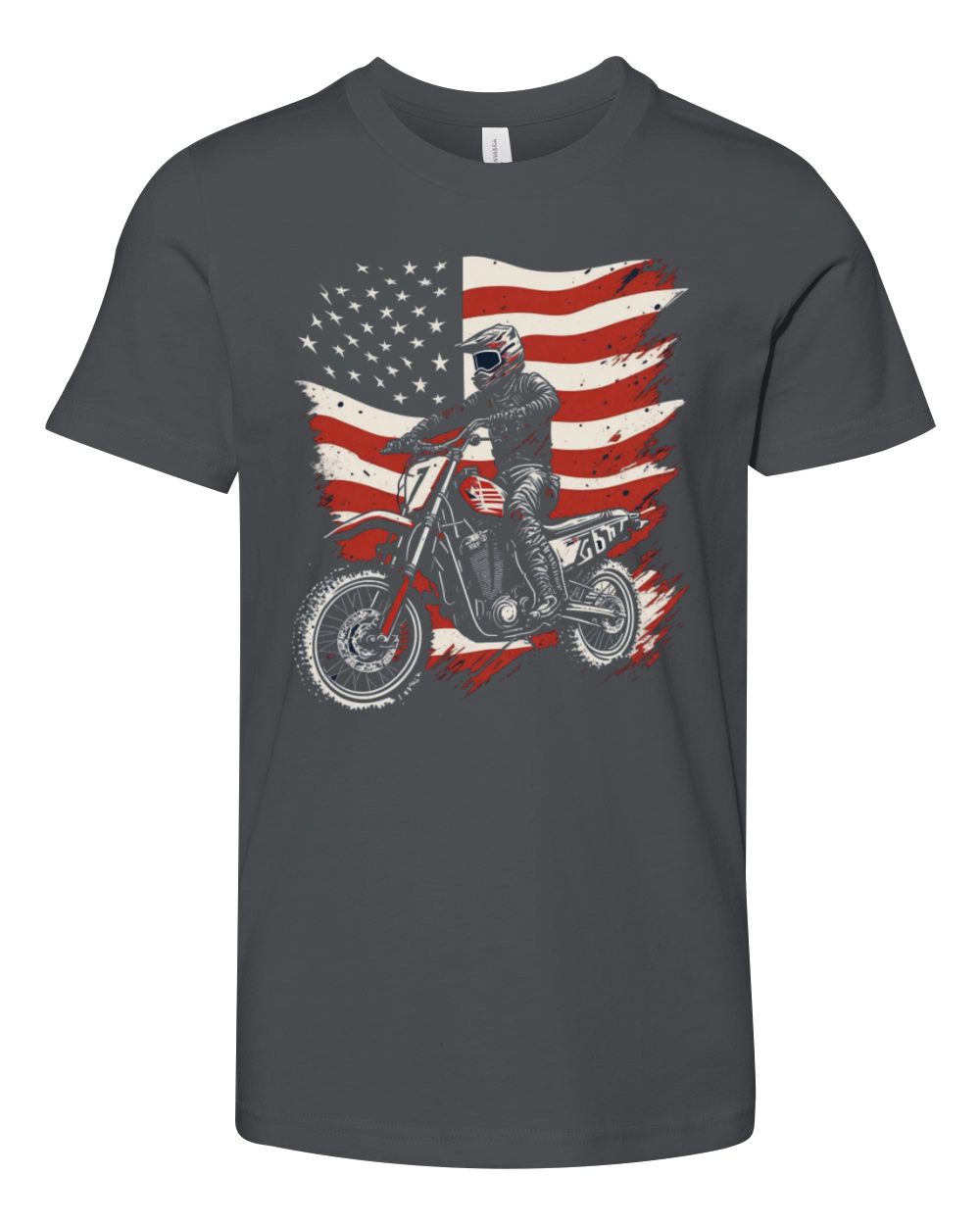 Vintage Bike Motocross American Flag Patriotic Mot Youth Unisex Jersey Tee