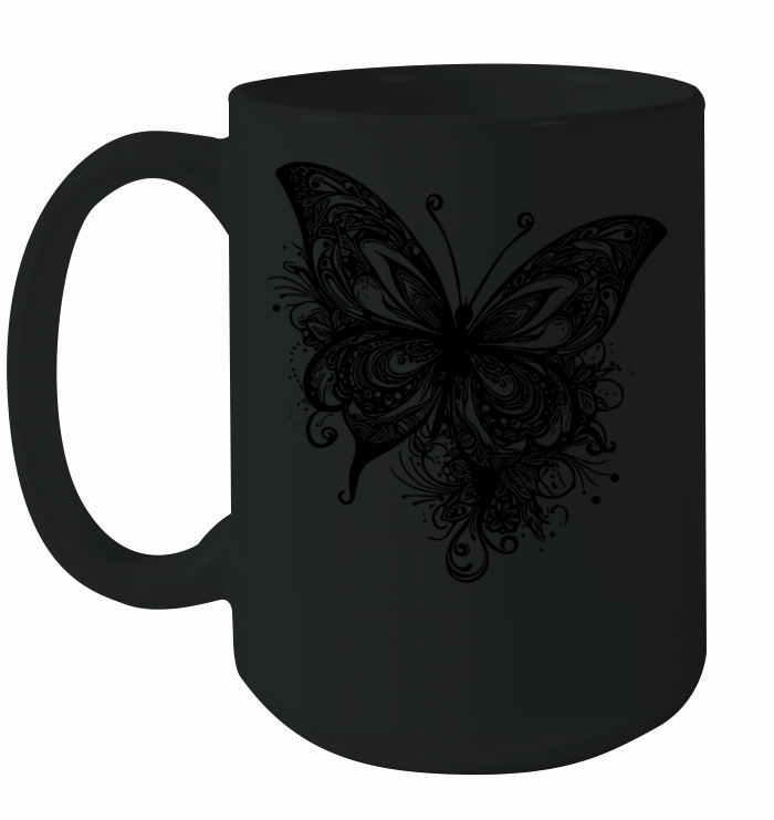 Pretty Vintage Butterfly Tattoo Line Style Ceramic Mug