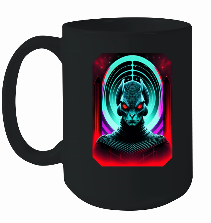 Retro Sci-Fi Reptilian Design Shirt v2 Ceramic Mug
