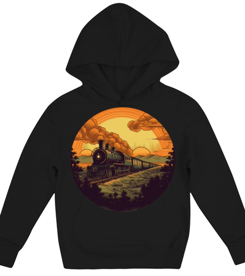 Retro Steam Train in Sunset Kids Hoodie