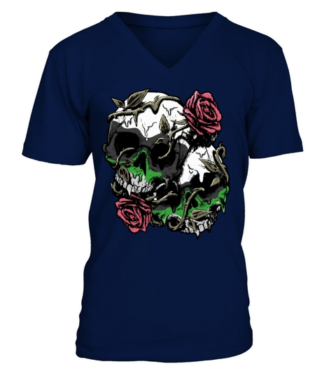 Demiromantic Pride Flag Skull Roses Subtle LGBTQ V-Neck T-shirt