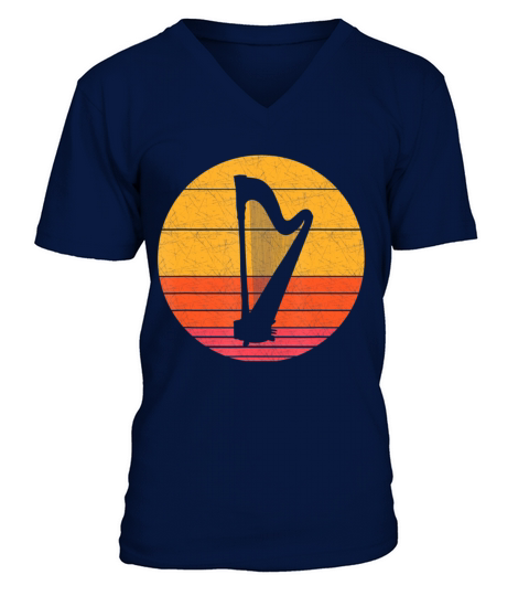 Retro Harp Musical instrument Vintagetyle Music V-Neck T-shirt