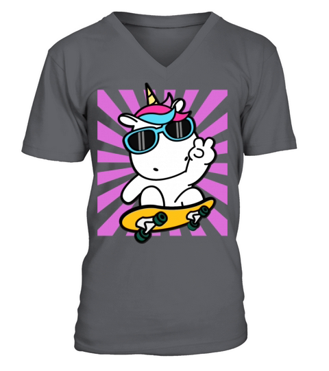 Skateboarding Unicorn Cute Kawaii Skater V-Neck T-shirt