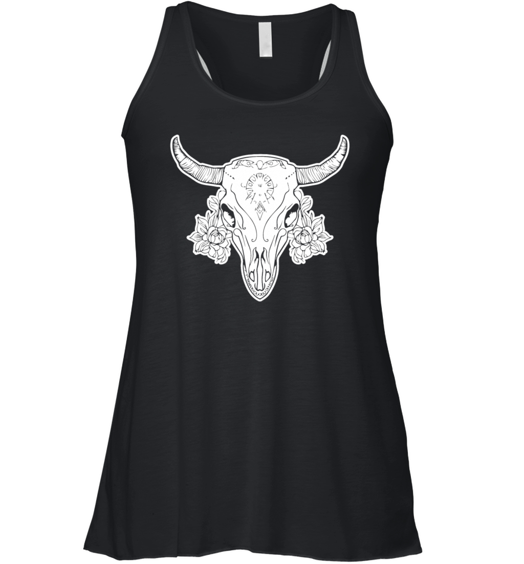 Cow Skull Boho Women's Flowy Tank Top