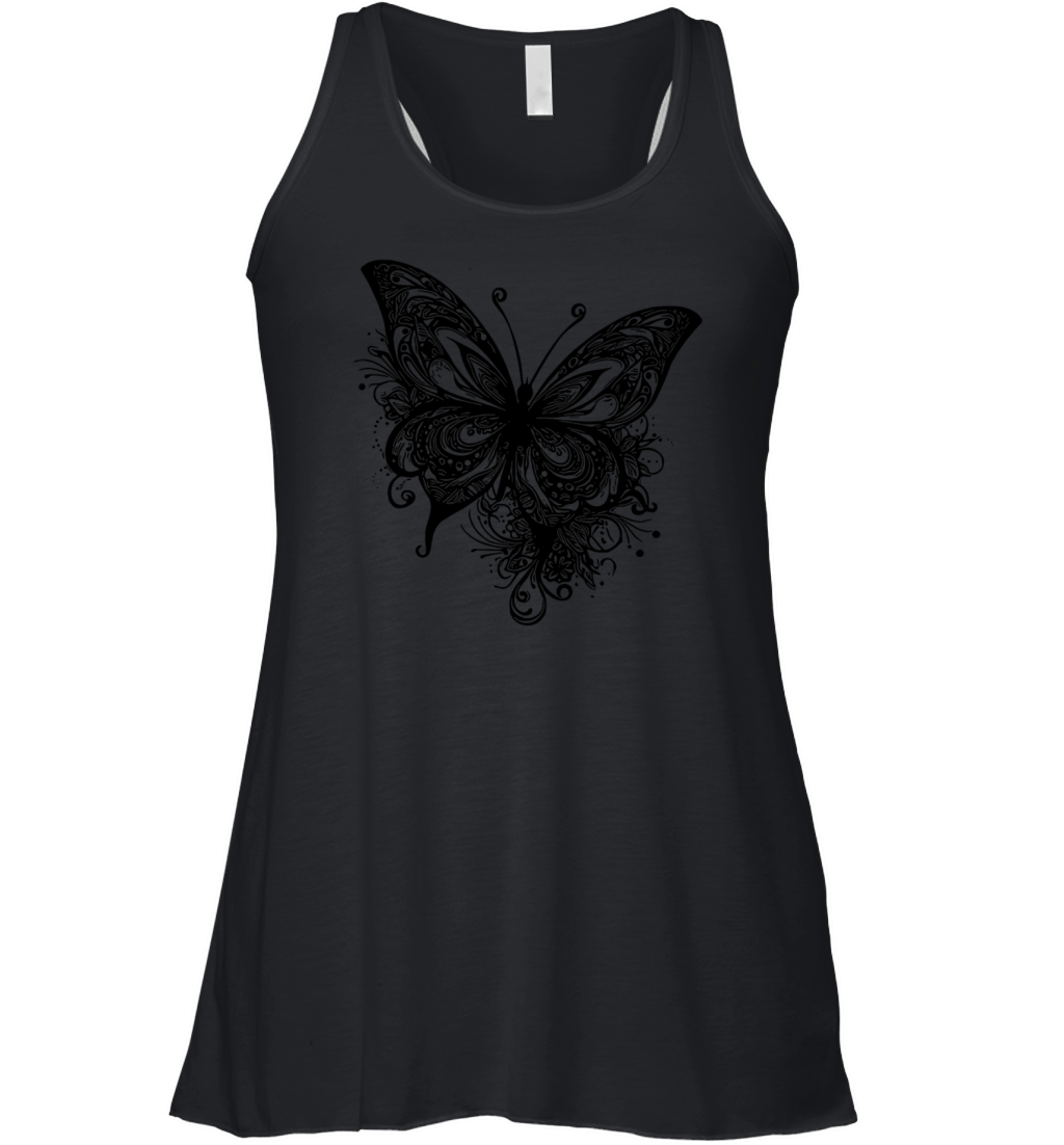 Pretty Vintage Butterfly Tattoo Line Style Women's Flowy Tank Top