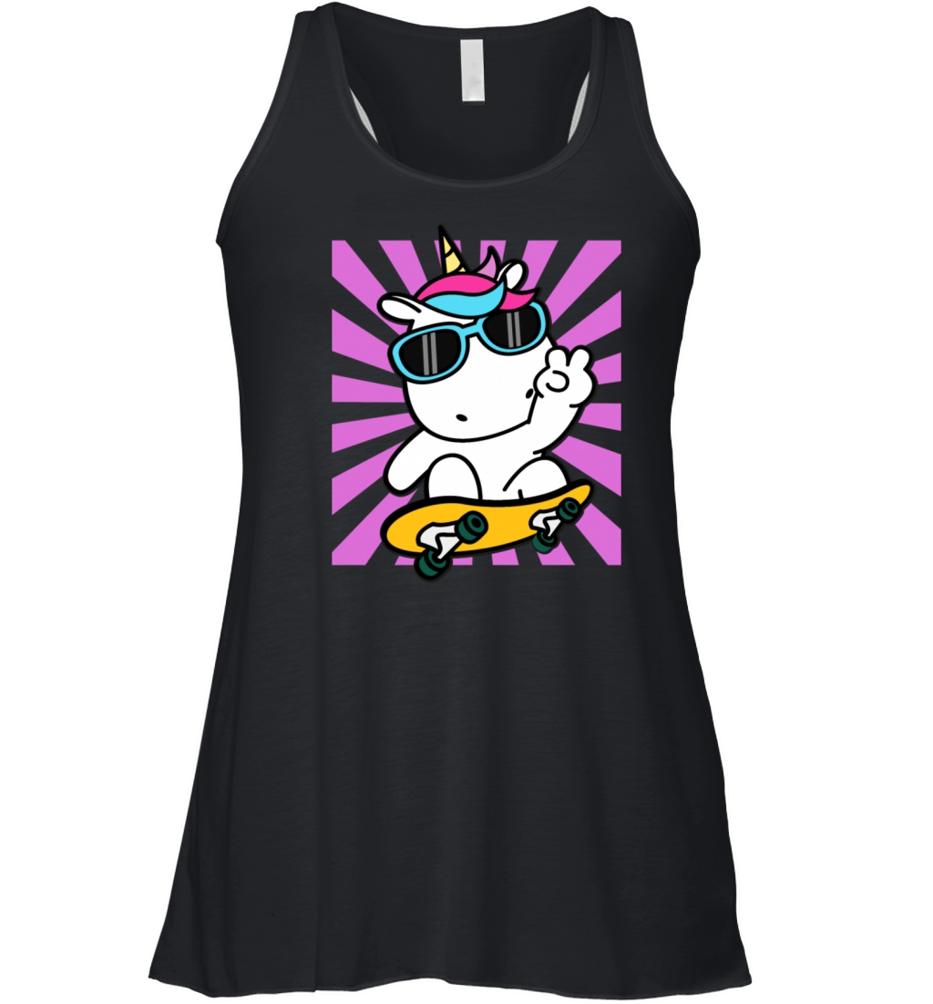 Skateboarding Unicorn Cute Kawaii Skater Women's Flowy Tank Top