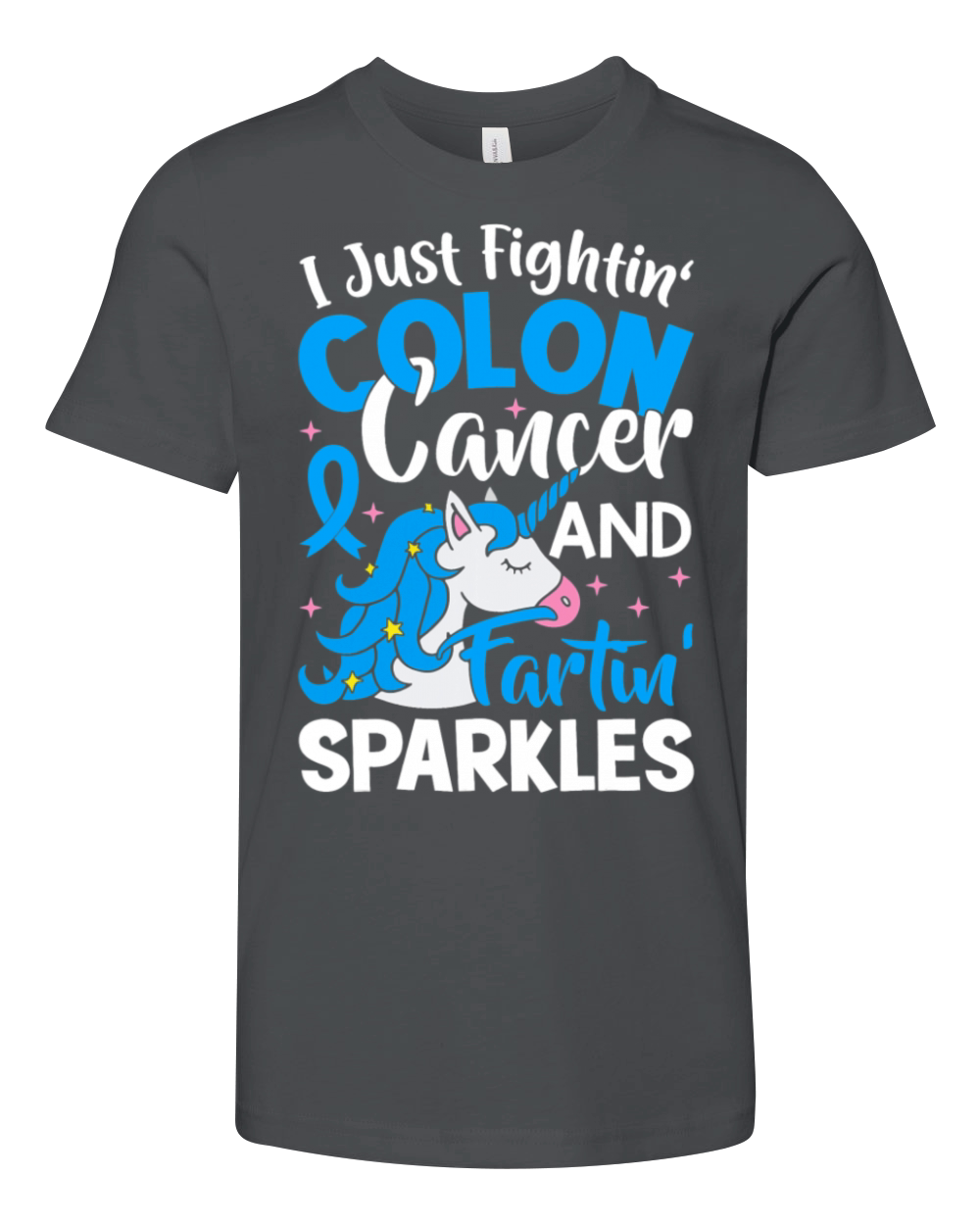 Funny Colon Cancer Fighter Fighting Unicorn Quote Youth Unisex Jersey Tee