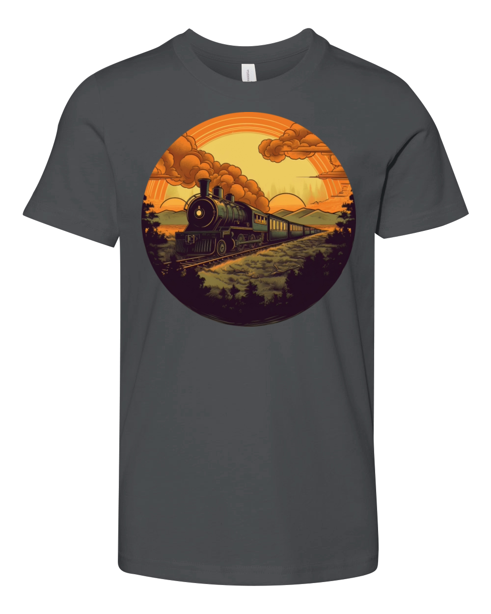 Retro Steam Train in Sunset Youth Unisex Jersey Tee