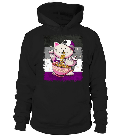 Asexual Pride Ace Flag Japanese Ramen Cat Sublte Hoodie Unisex