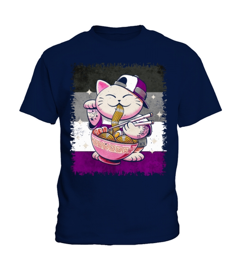 Asexual Pride Ace Flag Japanese Ramen Cat Sublte Kids T-Shirt