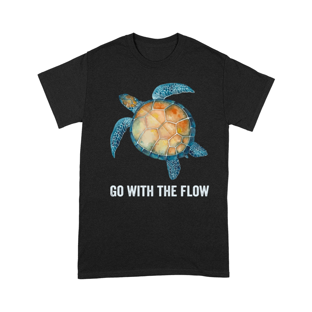 Sea Green Turtle Watercolor Go With The Flow Quote Premium T-shirt
