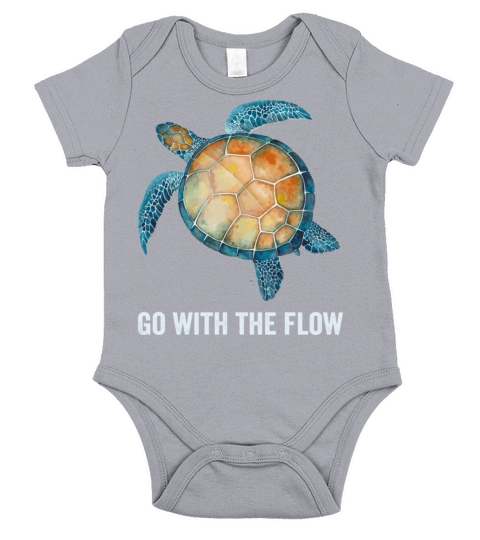 Sea Green Turtle Watercolor Go With The Flow Quote Short Sleeve Baby One-Piece
