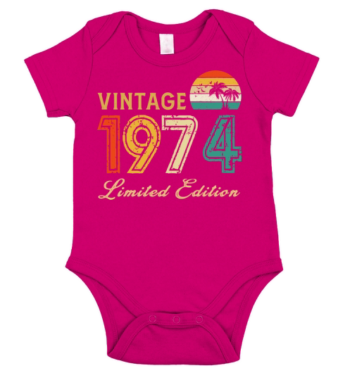 Vintage 1974 Limited Edition Made In 1974 Birthday Short Sleeve Baby One-Piece