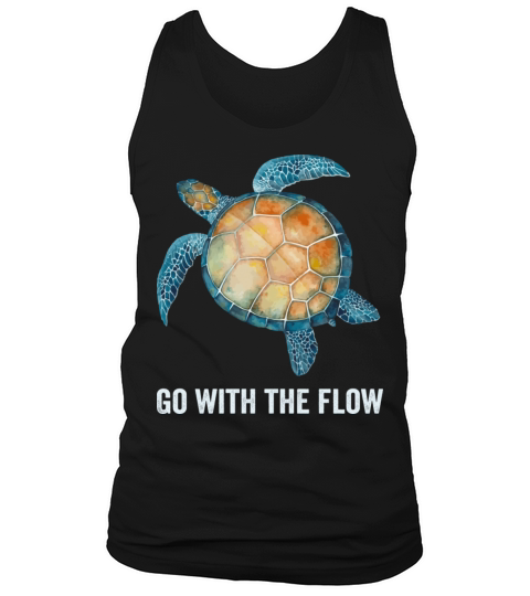 Sea Green Turtle Watercolor Go With The Flow Quote Tank Top Unisex