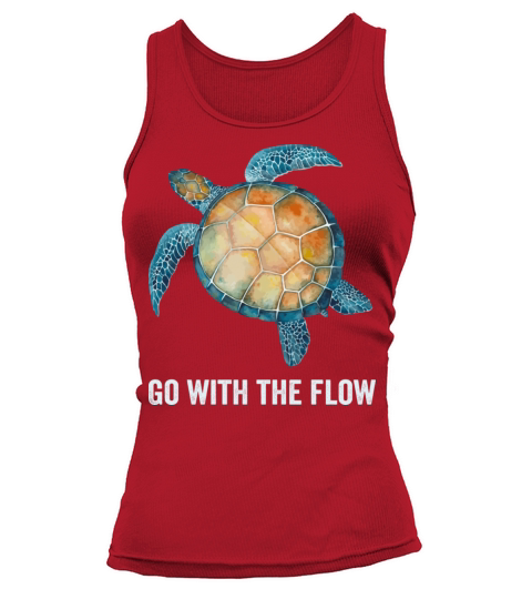 Sea Green Turtle Watercolor Go With The Flow Quote Tank top Woman