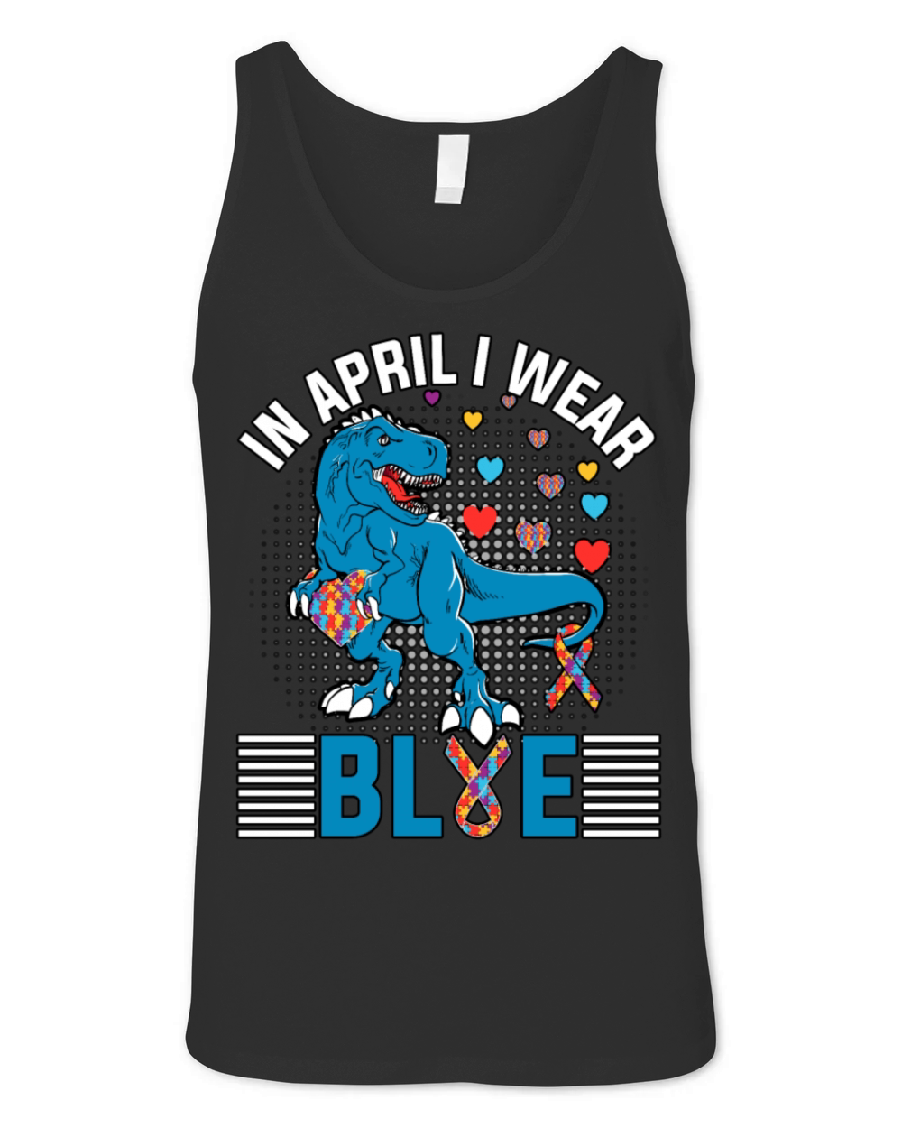 In April I Wear Blue Dinosaur Autism Unisex Jersey Tank