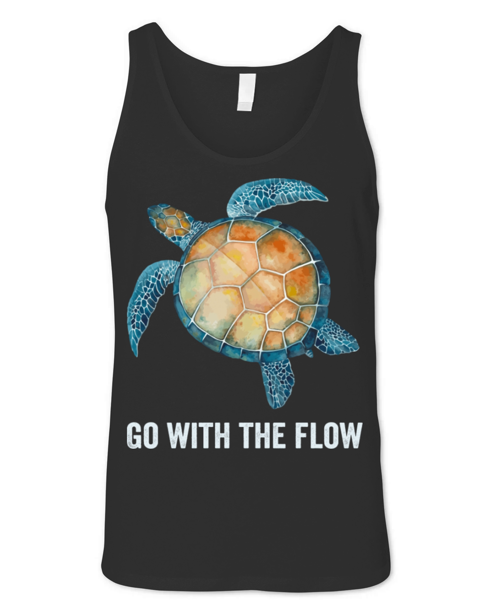 Sea Green Turtle Watercolor Go With The Flow Quote Unisex Jersey Tank