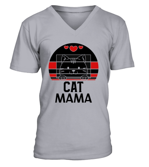 Distressed Cat Mom Shirt Vintage 80s Style Retro V-Neck T-shirt