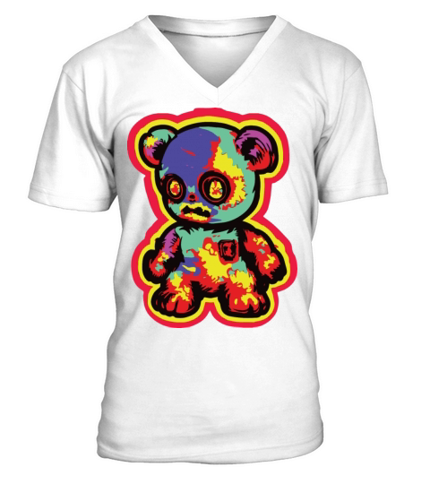 Horror Scary Bear Halloween Jigsaw Bear V-Neck T-shirt
