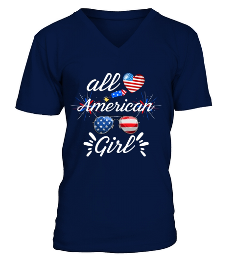 Womens All American Girl Usa Flag 4th Of July V-Neck T-shirt