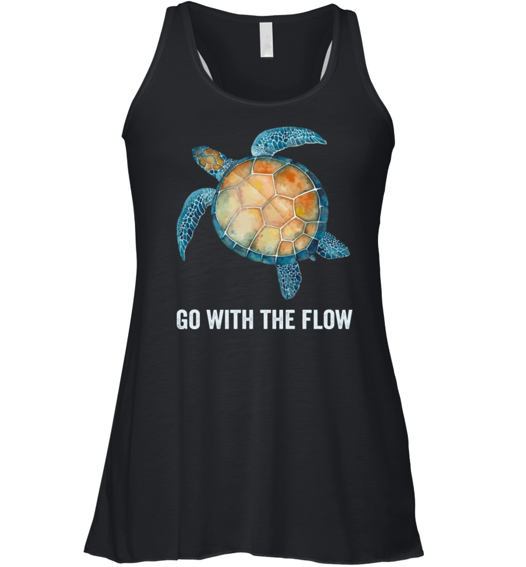Sea Green Turtle Watercolor Go With The Flow Quote Women's Flowy Tank Top