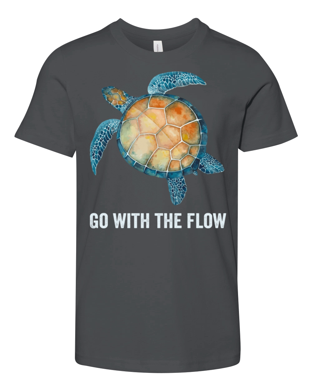 Sea Green Turtle Watercolor Go With The Flow Quote Youth Unisex Jersey Tee