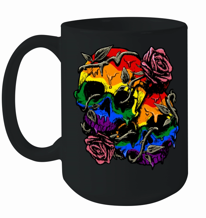 Gay Pride Rainbow Flag Skull Roses Subtle LGBTQ Ceramic Mug