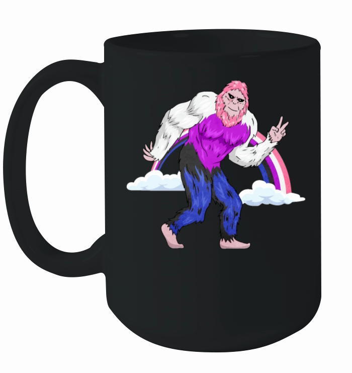 Gender Fluid Pride Flag Rainbow Bigfoot Sasquatch Ceramic Mug