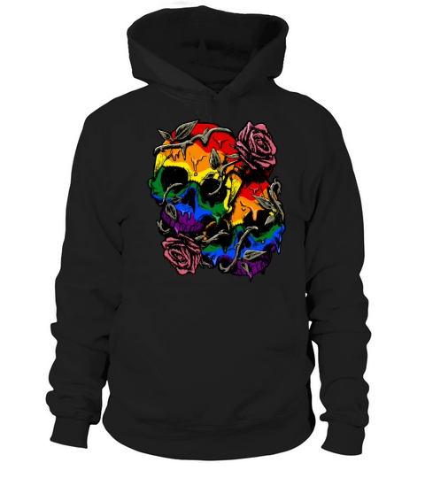 Gay Pride Rainbow Flag Skull Roses Subtle LGBTQ Hoodie Unisex