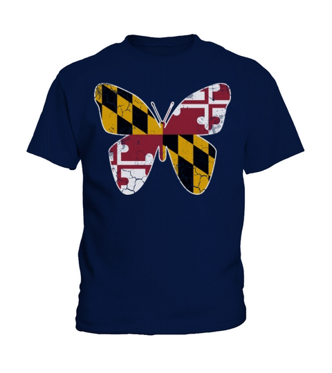 Maryland Flag Butterfly Butterflies Art Vintage Kids T-Shirt