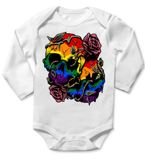 Gay Pride Rainbow Flag Skull Roses Subtle LGBTQ Long Sleeve Baby One-Piece