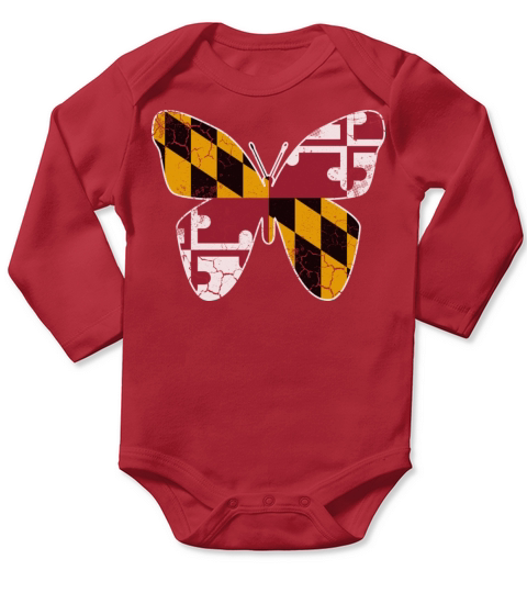 Maryland Flag Butterfly Butterflies Art Vintage Long Sleeve Baby One-Piece