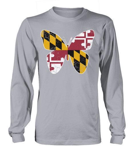 Maryland Flag Butterfly Butterflies Art Vintage Long sleeved Unisex