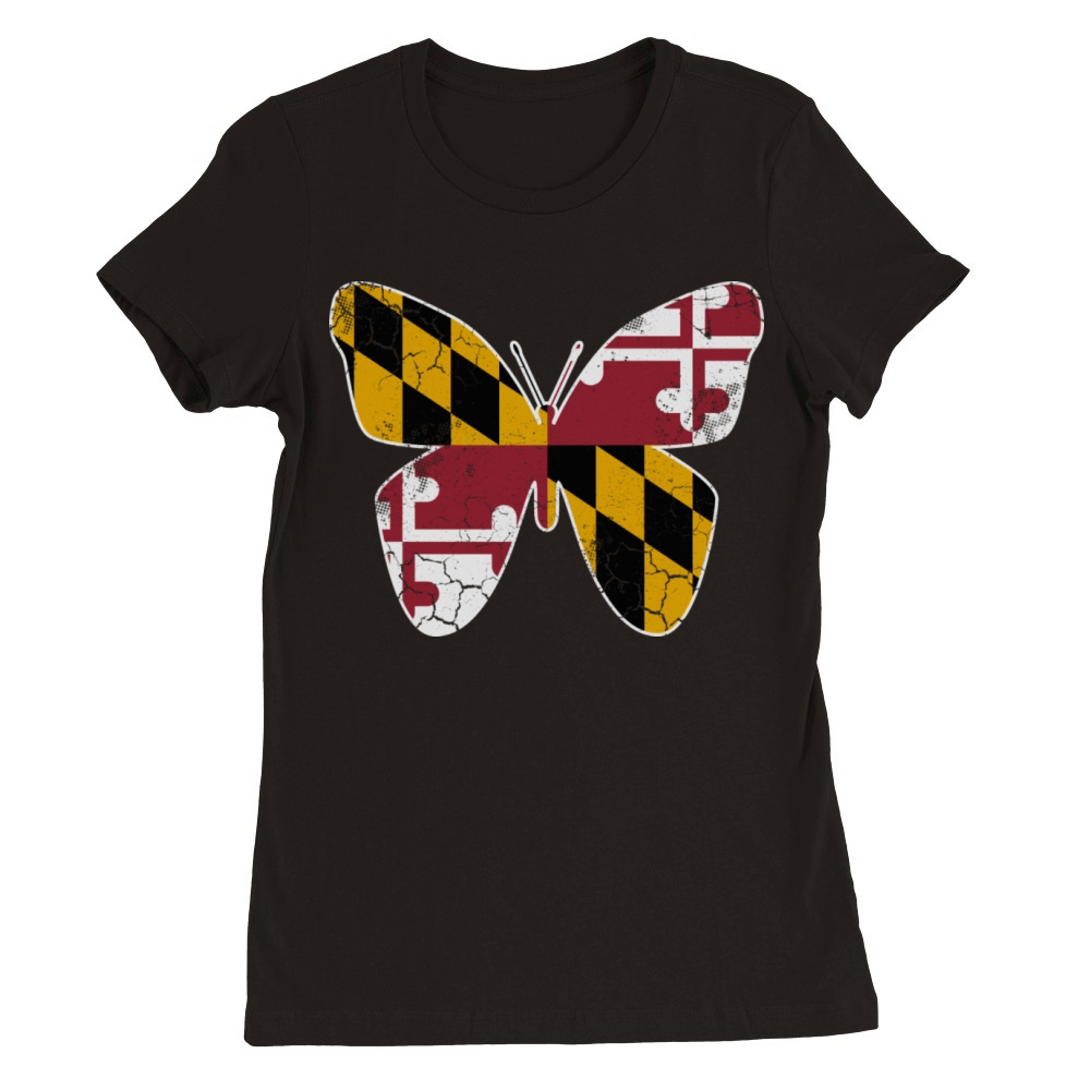 Maryland Flag Butterfly Butterflies Art Vintage Premium Womens Crewneck T-shirt