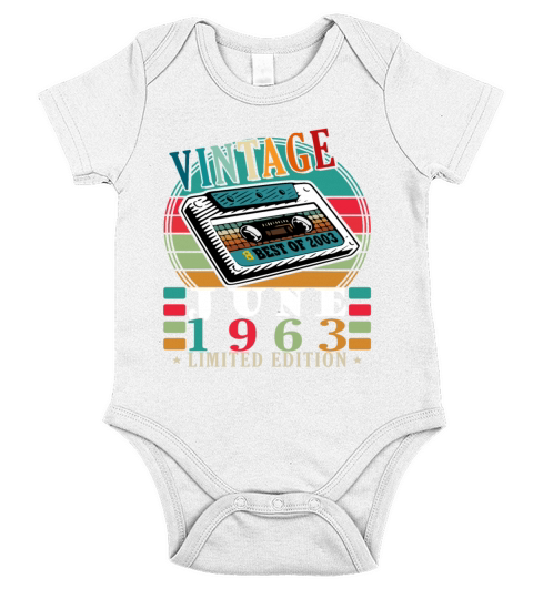 60th Birthday Vintage June 1963 Made in 1963 Short Sleeve Baby One-Piece