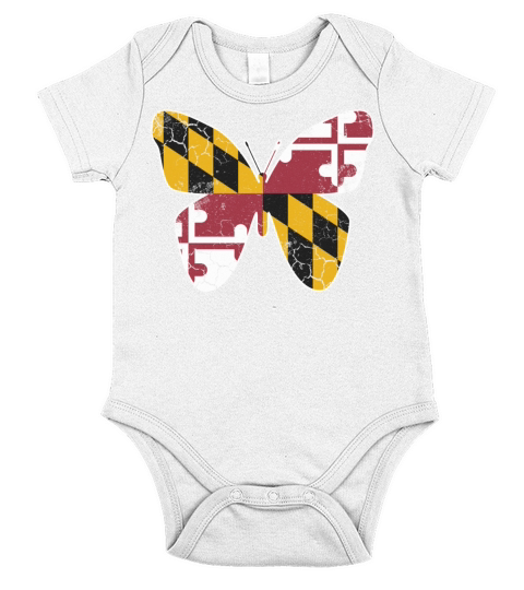 Maryland Flag Butterfly Butterflies Art Vintage Short Sleeve Baby One-Piece