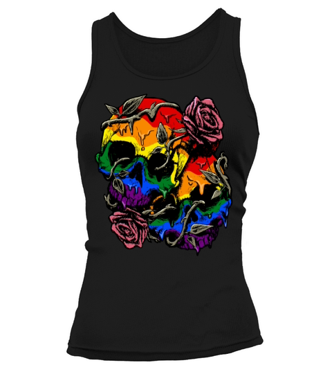 Gay Pride Rainbow Flag Skull Roses Subtle LGBTQ Tank top Woman