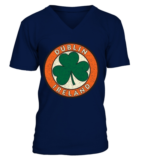 Dublin Ireland Shamrock Road Sign Distressed Print V-Neck T-shirt