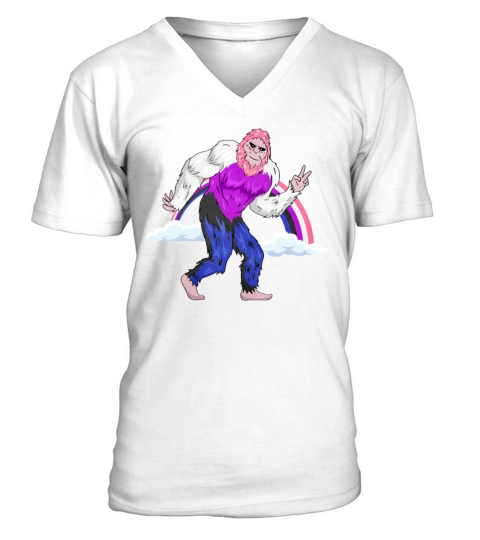 Gender Fluid Pride Flag Rainbow Bigfoot Sasquatch V-Neck T-shirt