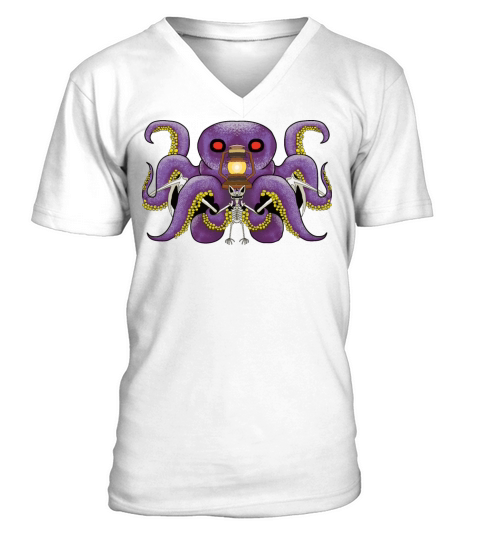 Scary sea monster and spooky bat V-Neck T-shirt