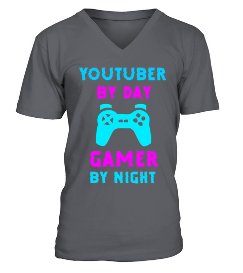 Youtuber by day gamer by night V-Neck T-shirt