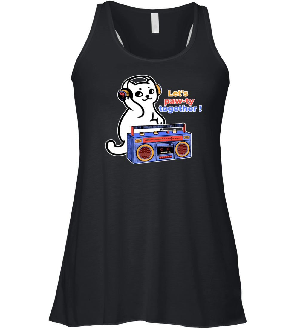 Funny Cat retro music - Lets Paw Ty Together Women's Flowy Tank Top