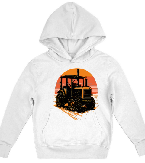 Farmer Tractor Retro Sunset Kids Hoodie