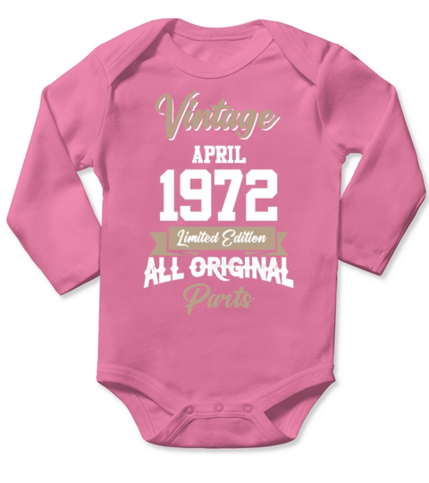 April 1972 Vintage Birthday Present Long Sleeve Baby One-Piece
