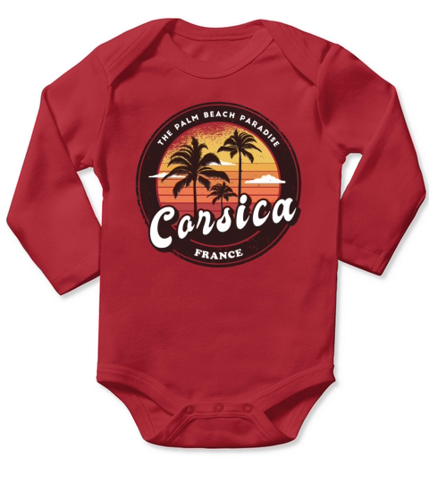 Corsica France palm trees vintage design Long Sleeve Baby One-Piece
