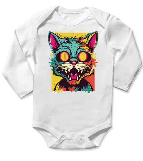 Horror Scary Zombie cat2 Long Sleeve Baby One-Piece