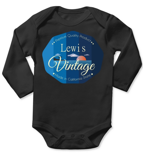 Lewis First Name Vintage Blue Long Sleeve Baby One-Piece