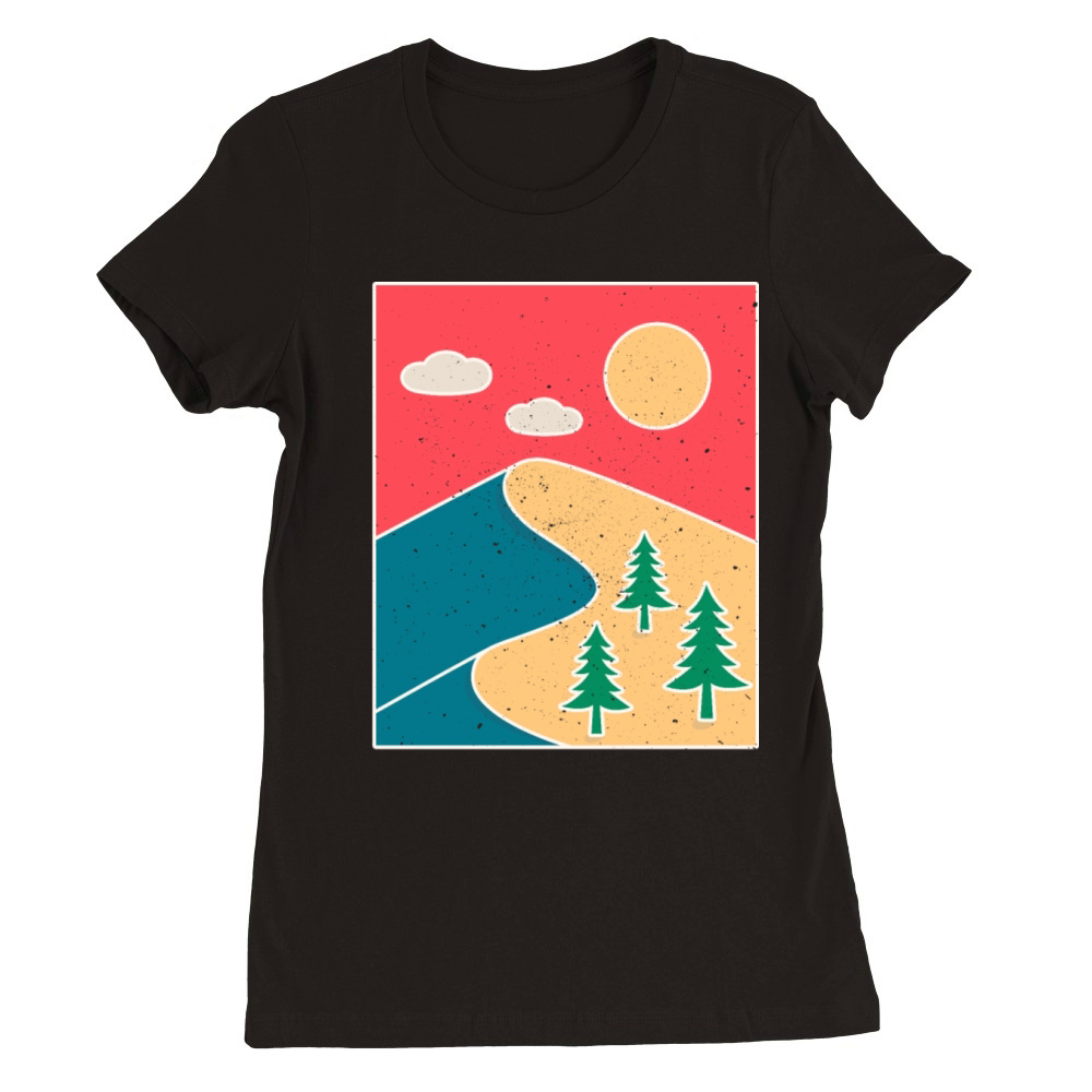 Vintage Hiking Gift with Mountain Landscape Premium Womens Crewneck T-shirt